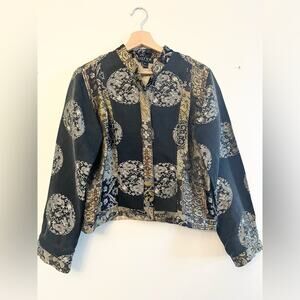 Citron M vintage Santa Monica Asian inspired top jacket black silk blend printed